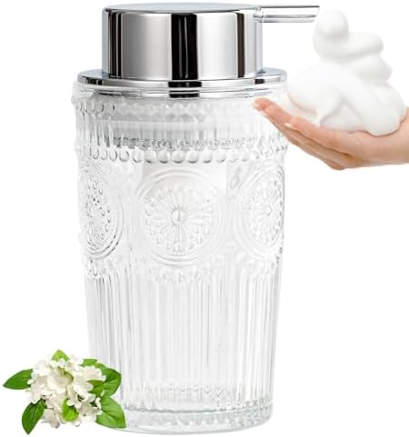 Glass Foaming Soap Dispenser for Bathroom with Silvery Foam Pump