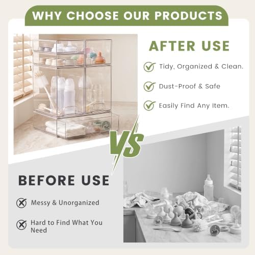Baby Bottle Organizer, 6-Piece Clear Acrylic Stackable Storage Drawers