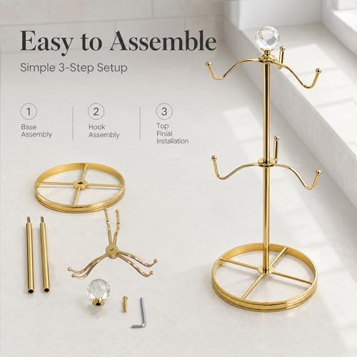 Mug Tree Coffee Cup Holder for Counter Top 6 Hooks(Gold)