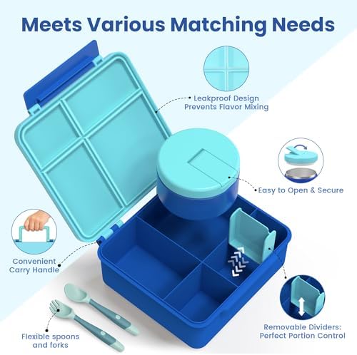 LOHASOK Bento Lunch Box for Kids with 8oz Soup Thermo,Blue