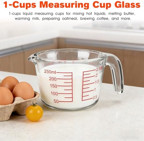 1 Cup Glass Measuring Cups, Clear Borosilicate Glass Liquid Measuring
