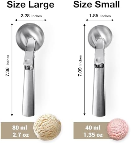 Ice Cream Scoop Set, 2Pcs Metal Ice Cream Scoopers With Trigger