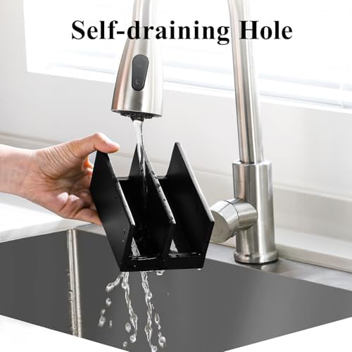 Luxspire Kitchen Sponge Holder with Drain Tray, Matte Black