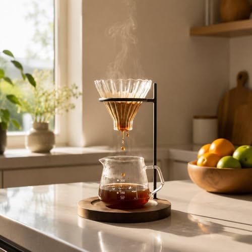 Coffee Dripper Stand Portable Pour Over Dripper Holder Metal Wooden