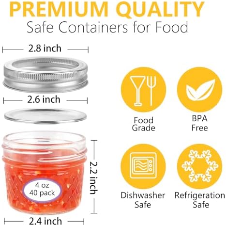 40 Pack 4 oz Mason Jars with Lids