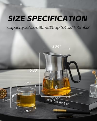 ZENS Glass Teapot with Infuser with 2 Cups for Loose Tea Steeper