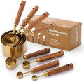 SHIKORI Gold Measuring Cups and Spoons Set with Wood Handles 8PCS