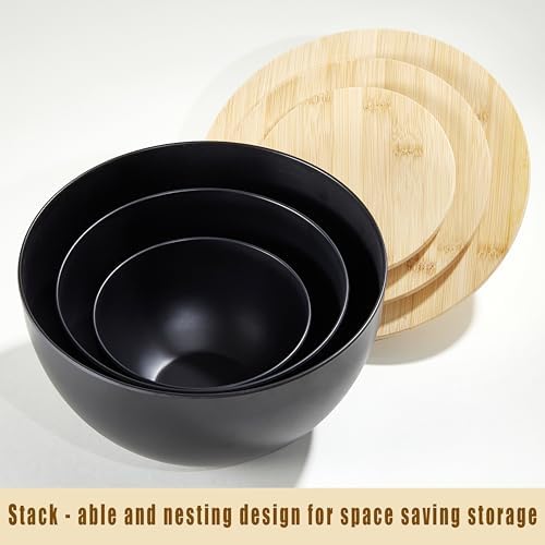 JOYMAY Salad Bowl with Lid, Mixing Bowl Salad Bowl Set, Natural Bamboo