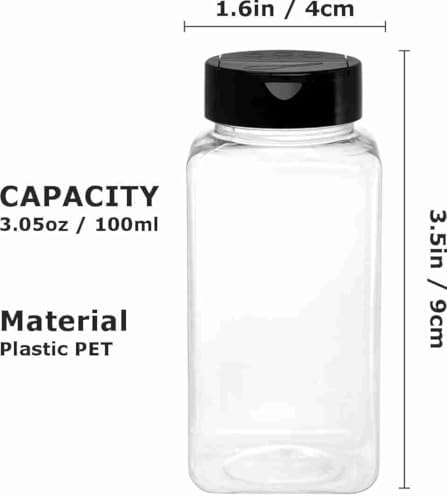10 Pack 3.5 Oz Plastic Spice Jars with Black Cap, Clear and Safe