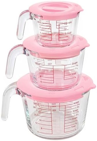 6 Pcs Glass Measuring Cups with Lids Set, 1-Cup, 2-Cup, 4-Cup