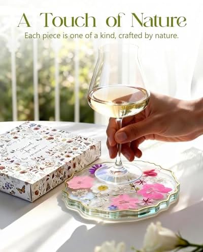 Oqplog Resin Drink Coaster for Desk Coffee Table-Pink White Cute Dried