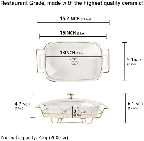 13" x 9" Ceramic Casserole Dish with Glass Lid, 2.2 Quart