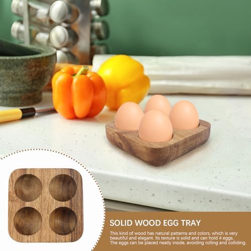 4-Slot Wooden Egg Tray for Refrigerator