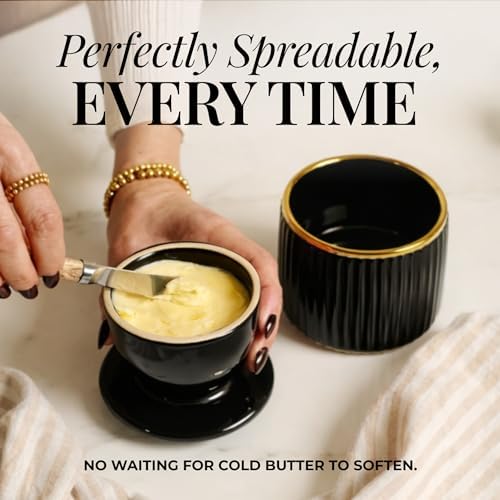 Styled Settings Butter Dish with Lid for Countertop, Black and Gold