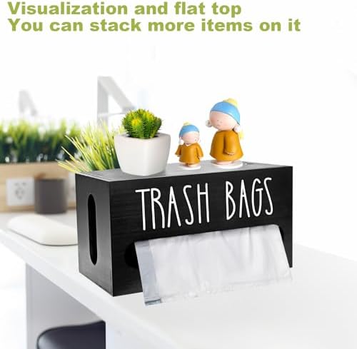 Wooden Trash Bag Dispenser Organizer with Lid for Kitchen,Under Sink