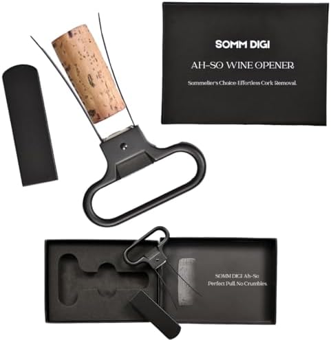 Sommelier Ah-So Wine Opener with Corkscrew & Gift Wine Disc
