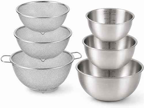 HAPPY KIT 18/8 Stainless Steel Bowl and Colander Set, 6-Piece, Nesting