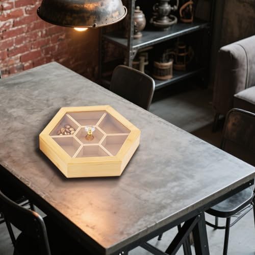 Box Container for Snacks with A Lid, Divider Tray Hexagonal Serving