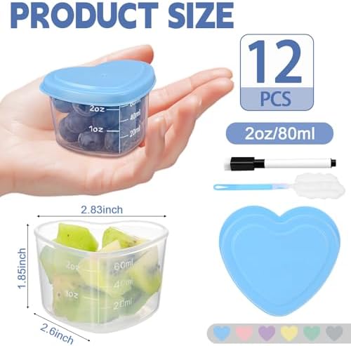 12pcs 2 oz Salad Dressing Container Heart-Shaped, Mini Condiment