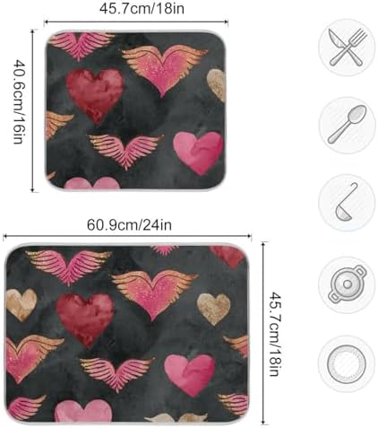 OTVEE Romantic Wing Art Dish Drying Mat for Kitchen Counter Absorbent
