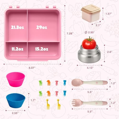 JSLOVE Bento Box for Kids Lunch box with Leak Proof Insulated Food