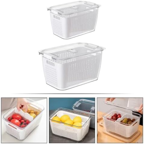 ABOOFAN 2pcs Double Layer Produce Storage Container with Draining