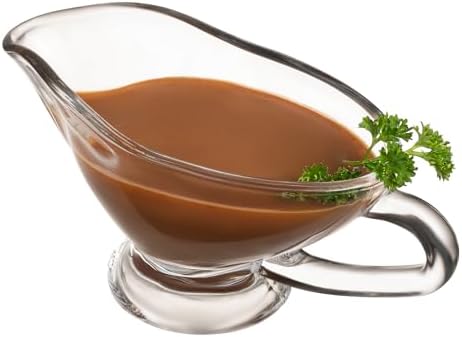 HIC Kitchen Glass Gravy Boat, 9-Ounce Capacity With Dripless Spout And
