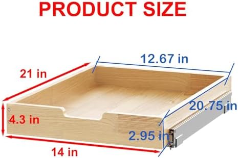 Sikarou Wood Pull Out Cabinet Organizer 14" W x 21" D, Heavy-Duty