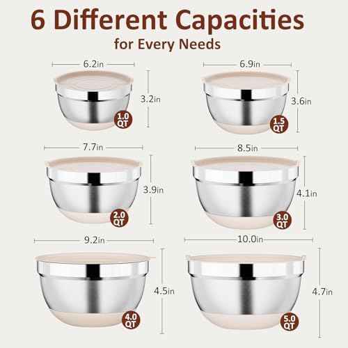9 Pack Mixing Bowls with Airtight Lids & Grater Attachments, Khaki