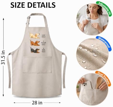 Dachshund Coffee Roast Funny Kitchen Apron with Pockets