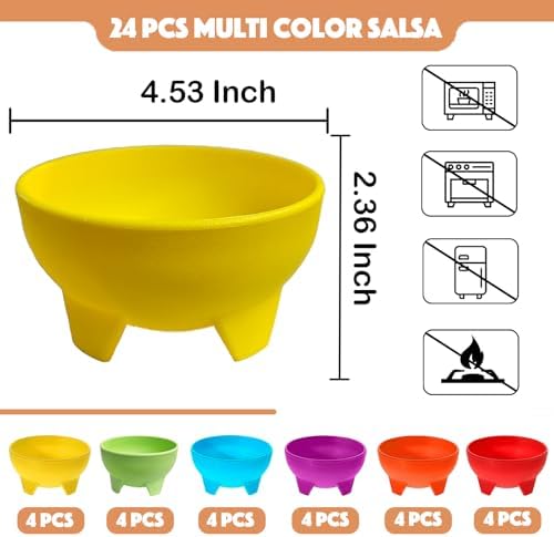 24 Pcs Salsa Bowls, 10.6 oz Plastic Mexican Salsa Bowls for Party