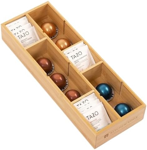 KitchenEdge Tea Bag & Coffee Pod Organizer | Bamboo, Small