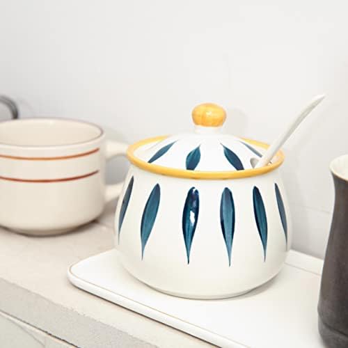Ceramic Sugar Bowl with Lid and Spoon for Kitchen & Home, 12 Ounce