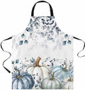 Blue White Pumpkins Fall Kitchen Aprons with Pockets Waterproof, Maple