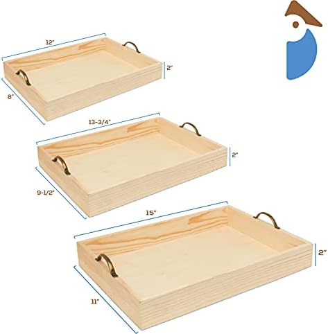 Unfinished Wood Nesting Serving Trays with Handles, Set of 3, Play