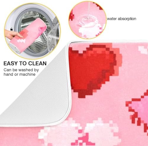 OTVEE Charming Pixel Heart Art Dish Drying Mat for Kitchen Counter