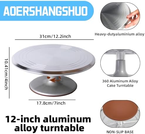78PCS Cake Supplie With 12Inch Aluminum Alloy Rotating Cake Stand