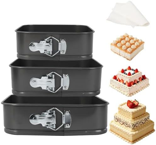 3Pcs Springform Pan, Square Removable Bottom(8/9/10 Inch)