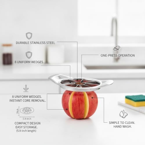 Stainless Steel Apple Slicer and Corer - Manual Fruit Cutter for 8