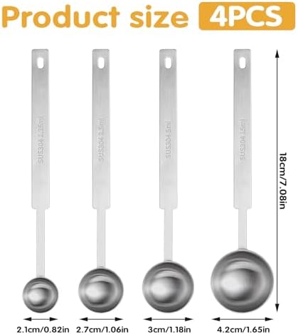 4Pcs Long Handle Measuring Spoons Set, 7 Inches Stainless Steel