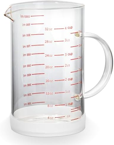 4 Cup Glass Measuring Cup with Handle, 77L High Borosilicate Glass