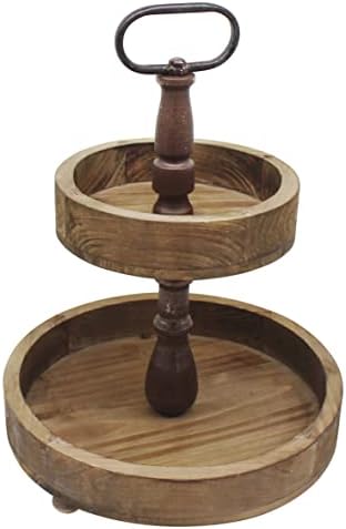 CVHOMEDECO. Rustic 2 Tiered Tray Stand Farmhouse Wood Serving Tray