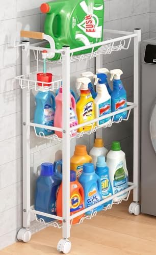 AOODA 3-Tier Laundry Cart with Detergent Holder, White