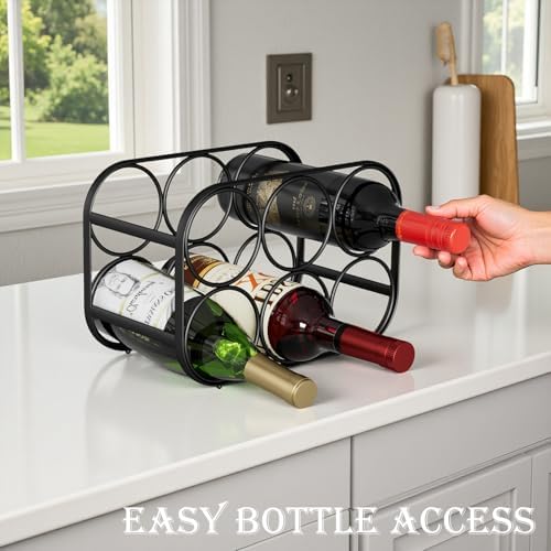 Buruis 6-Bottle Countertop Wine Rack, Metal Wine Bottle Holder, Black