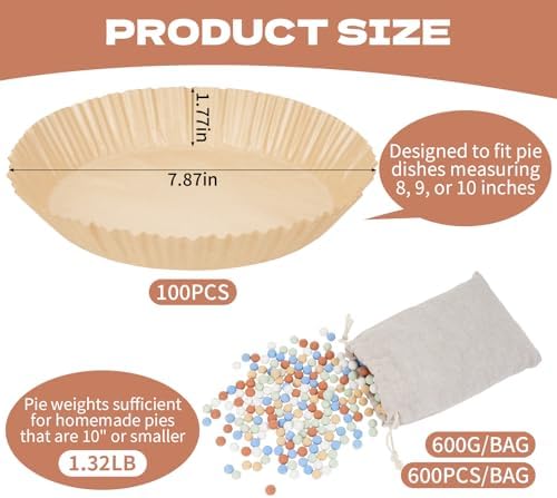Parchment Paper with Pie Weights Set Includes Reusable Ceramic Pie