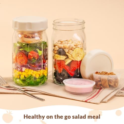 SOLIGT 4 Pack 32oz Glass Salad Jars with Lids