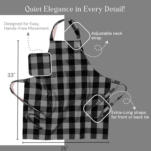 Buffalo Gingham Check Kitchen Bib Aprons, 2 Pack, 100% Cotton