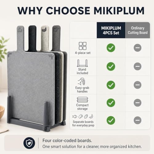 4PCS Small Cutting Board Set with Holder, Color Coded Plastic
