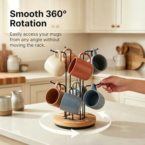 360° Rotating Mug Tree, Large Cup Mug Holder with 8 Hooks