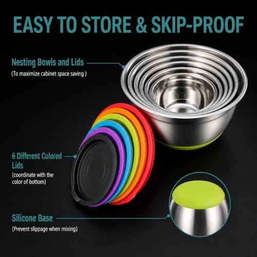 Stainless Steel Mixing Bowl Set Of 6 Multicolor, 0.7/1/1.5/2.5/3/4.6